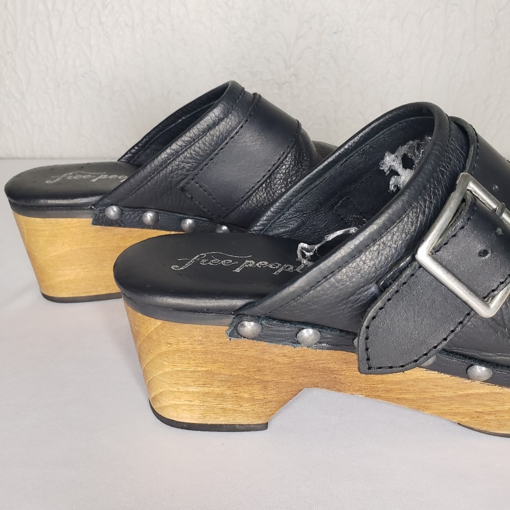 Free People Culver City Platform Wooden Black Clogs Studds Size 40 EU 10 US - Picture 5 of 14